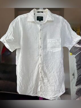 EUC: Rodd & Gunn Ellerslie Italian Linen Shirt Snow White Sports Fit M CLEAN